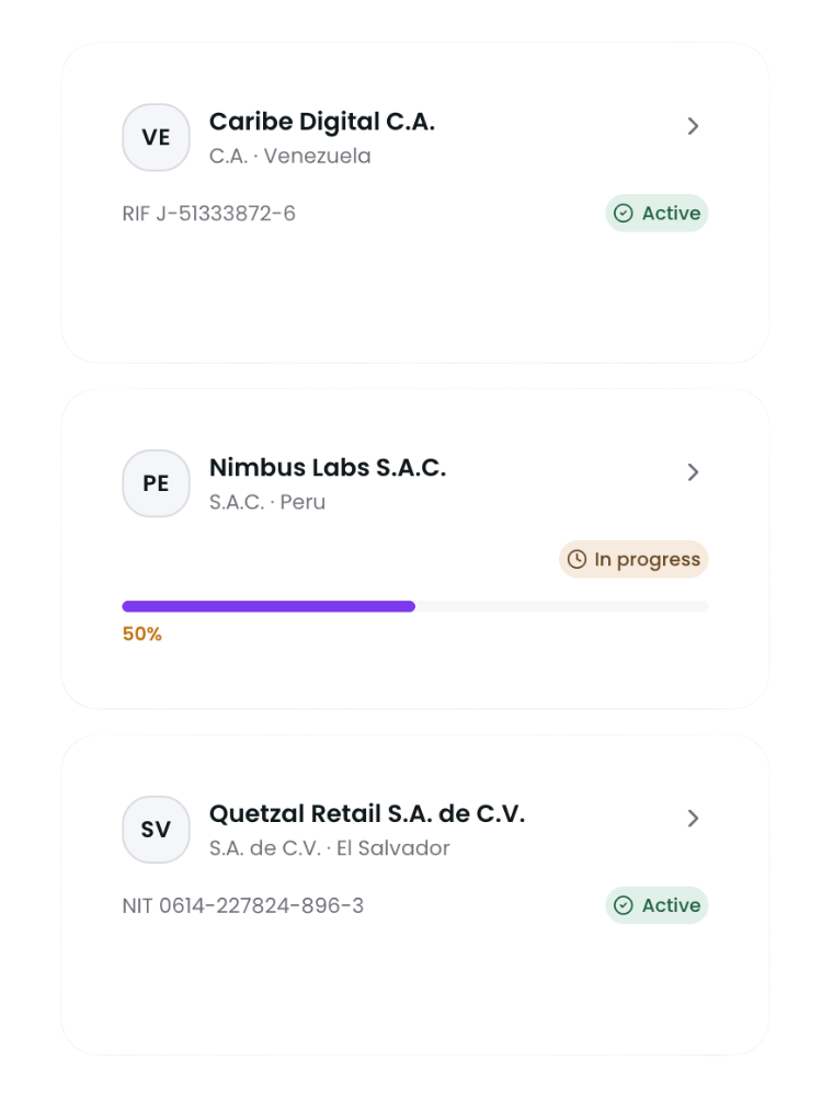 NavviPal entity status cards preview